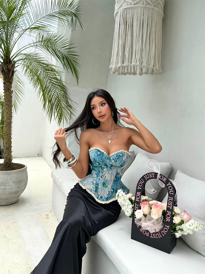 Summer Jacquard Bra Top for Women – Strapless Floral Underwire Crop Top, Beach Vacation Style