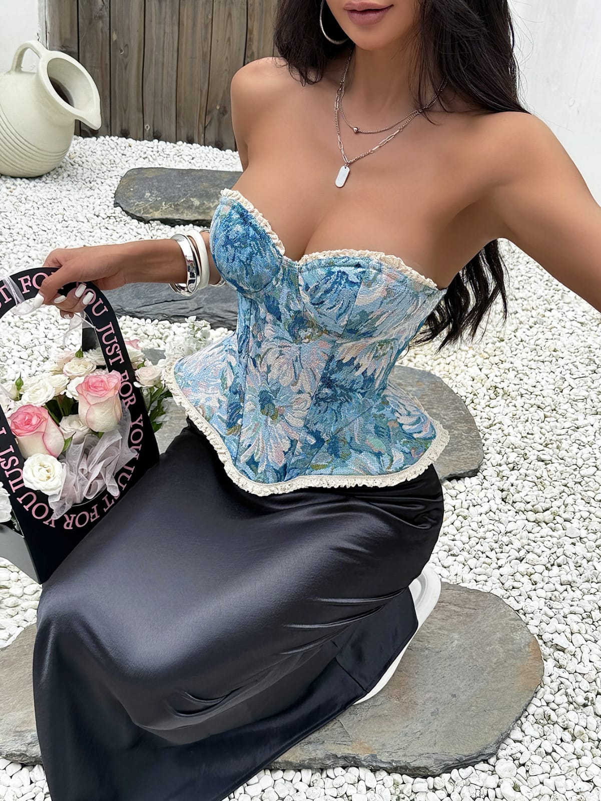 Summer Jacquard Bra Top for Women – Strapless Floral Underwire Crop Top, Beach Vacation Style