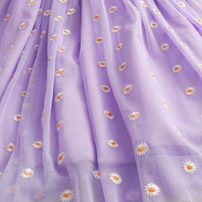 Elegant Daisy Embroidered Mesh Dress for Women – Off-Shoulder Puff Sleeve Summer Maxi Dress