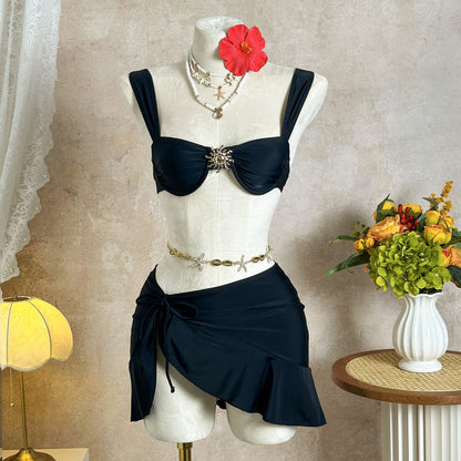 3-Piece Bikini Swimsuit Set for Women – European & American Style Nylon Beachwear with Skirt