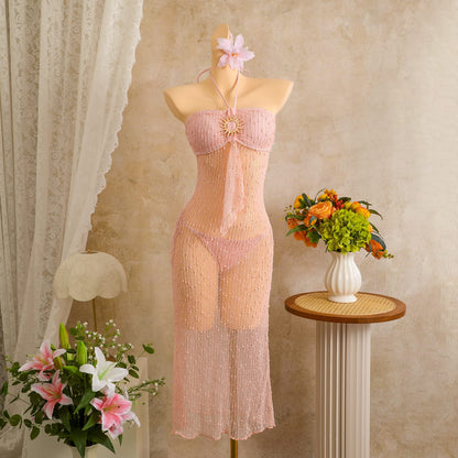 Women’s Sexy 2-Piece Swimsuit Set, European & American Beach Vacation Long Dress Bikini, Sequin Cover-Up Swimwear