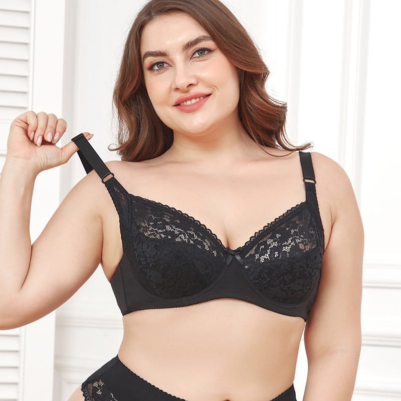 Plus Size Lace Full-Cup Bra for Women with wire– Ultra-Thin Breathable Everyday Lingerie