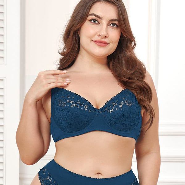 Plus Size Lace Full-Cup Bra for Women with wire– Ultra-Thin Breathable Everyday Lingerie