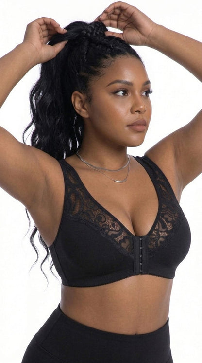 Plus Size 3/4 Cup Lace Front-Clasp Bra for Women – Wire-Free Seamless Push-Up Vest Bra