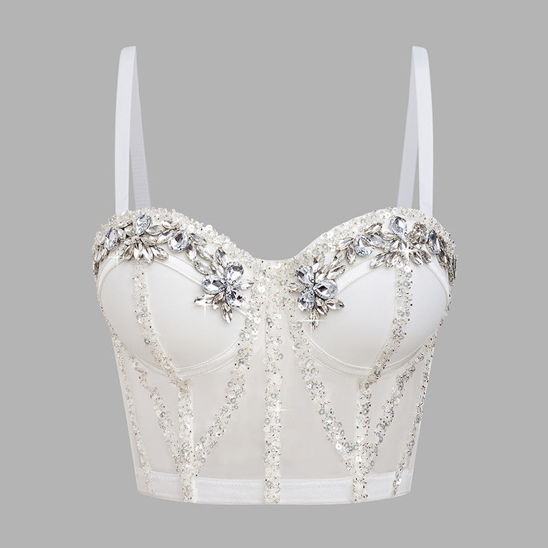 Rhinestone Sequined Camisole Top for Women – Sparkly Slim Fit Crop Bra Style Party Wear