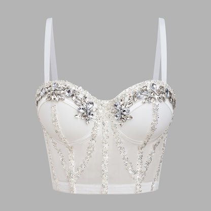 Rhinestone Sequined Camisole Top for Women – Sparkly Slim Fit Crop Bra Style Party Wear