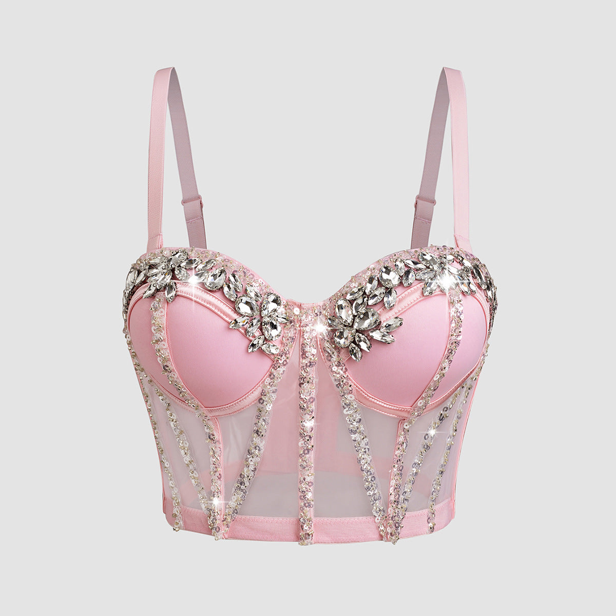 Rhinestone Sequined Camisole Top for Women – Sparkly Slim Fit Crop Bra Style Party Wear