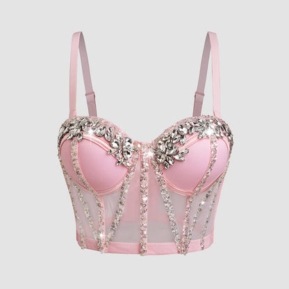 Rhinestone Sequined Camisole Top for Women – Sparkly Slim Fit Crop Bra Style Party Wear