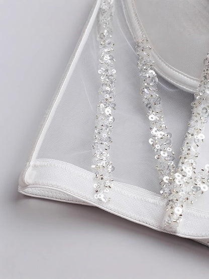 Rhinestone Sequined Camisole Top for Women – Sparkly Slim Fit Crop Bra Style Party Wear