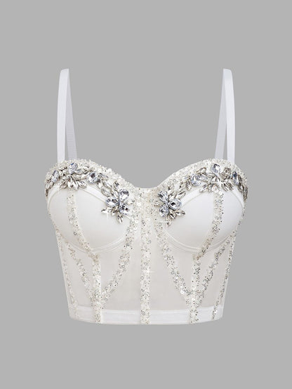 Rhinestone Sequined Camisole Top for Women – Sparkly Slim Fit Crop Bra Style Party Wear