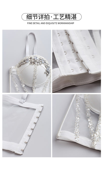 Rhinestone Sequined Camisole Top for Women – Sparkly Slim Fit Crop Bra Style Party Wear