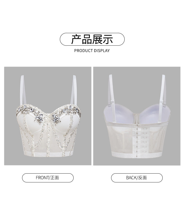Rhinestone Sequined Camisole Top for Women – Sparkly Slim Fit Crop Bra Style Party Wear