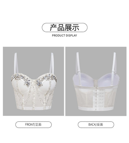 Rhinestone Sequined Camisole Top for Women – Sparkly Slim Fit Crop Bra Style Party Wear