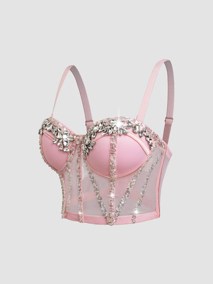 Rhinestone Sequined Camisole Top for Women – Sparkly Slim Fit Crop Bra Style Party Wear
