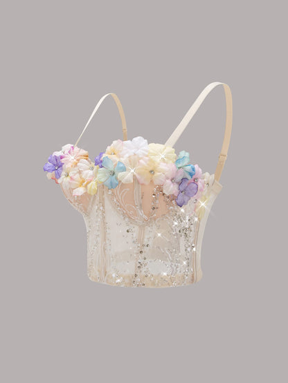 3D Floral Camisole Top for Women – Slim Fit Hollow Out Summer Crop Top