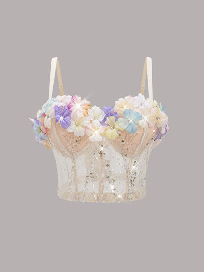 3D Floral Camisole Top for Women – Slim Fit Hollow Out Summer Crop Top