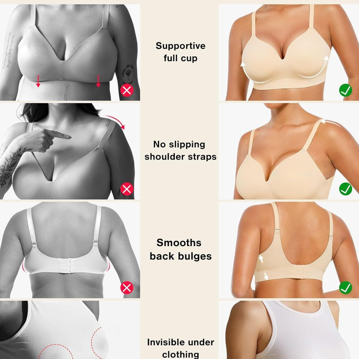Seamless Supportive Bra for Women Without Wire – Comfortable Push-Up Side Support Shaping Bra (Plus Size Available)