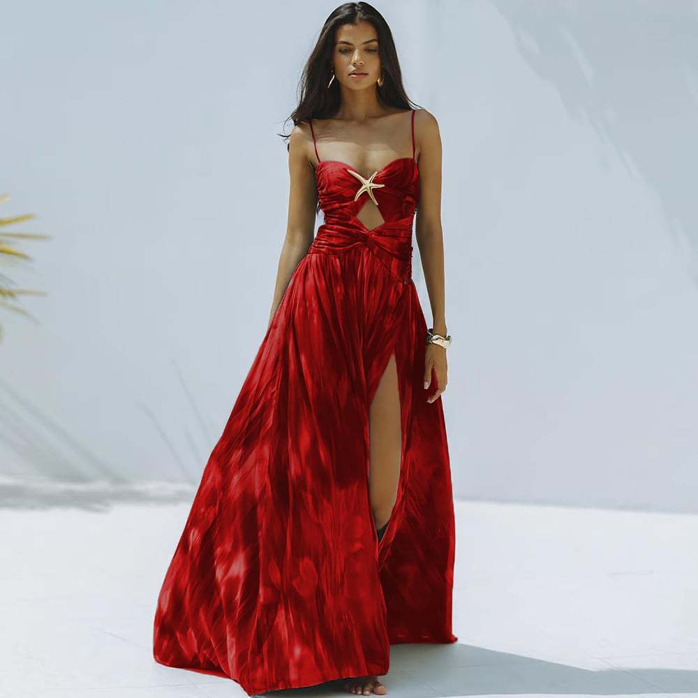 Women's Floral Cutout One-Piece Swimsuit Set with Umbrella Skirt – Resort Style Beachwear