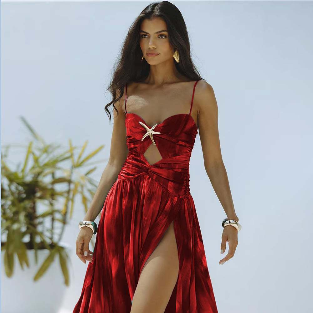 Women's Floral Cutout One-Piece Swimsuit Set with Umbrella Skirt – Resort Style Beachwear