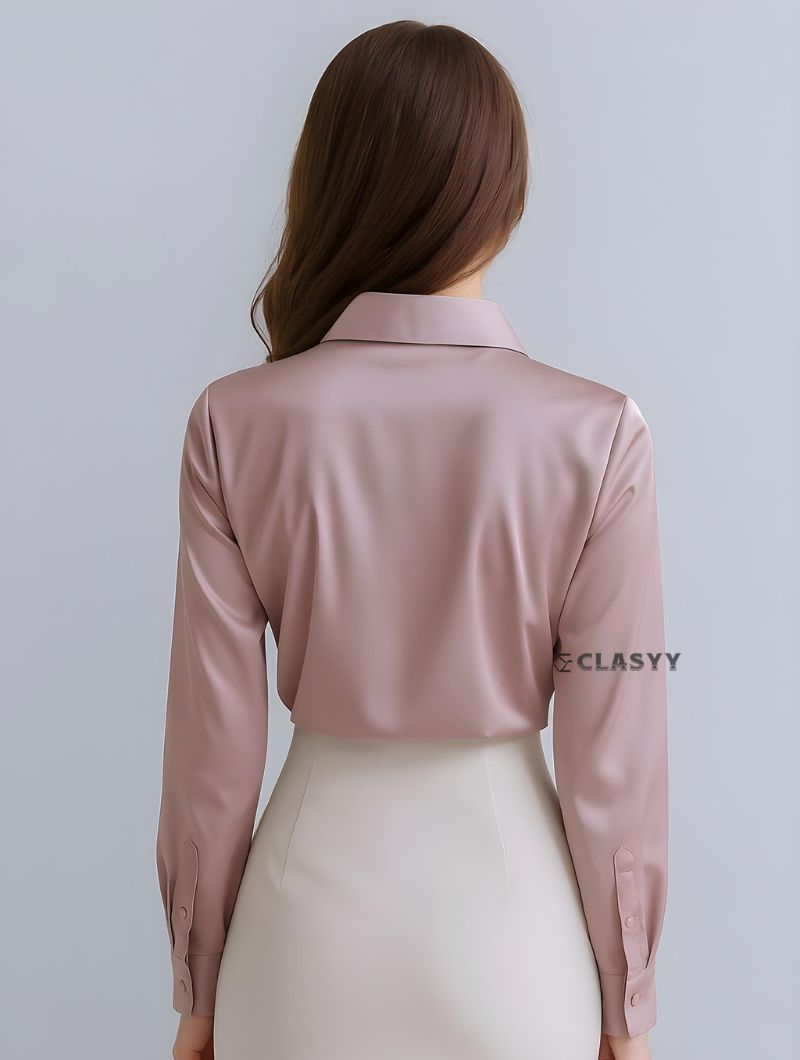 Women’s acetic satin silk shirt – lightweight, glossy, soft-touch fabric, elegant casual wear