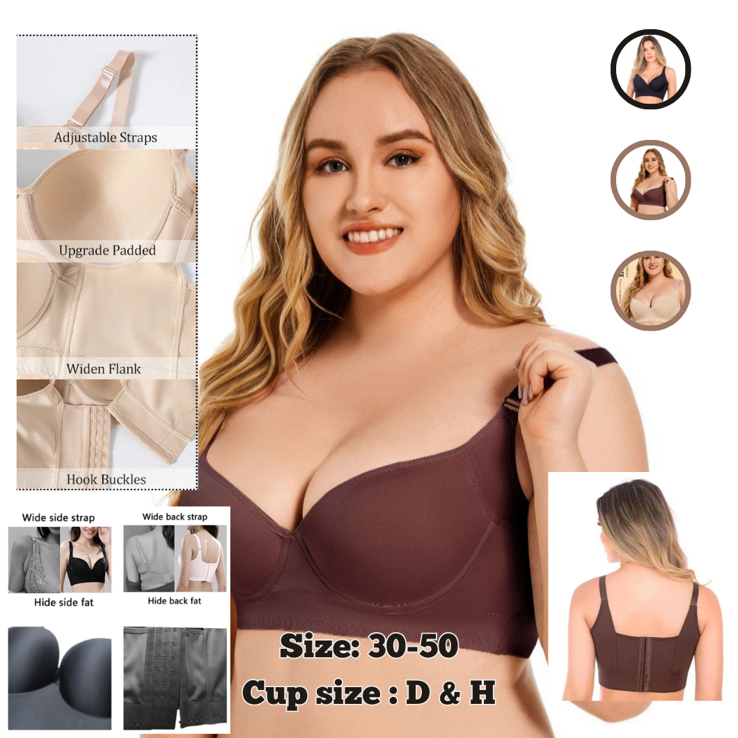 Women's Plus Size 3/4 Cup Deep V Push-Up Underwire Bra for Women | Seamless Gathered Lift Sports Back Support Bra | Anti-Sagging Large Size Bra