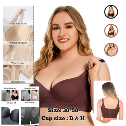 Women's Plus Size 3/4 Cup Deep V Push-Up Underwire Bra for Women | Seamless Gathered Lift Sports Back Support Bra | Anti-Sagging Large Size Bra