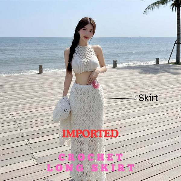 Crochet Long Skirt for Women – Hollow Knit Lace High Waist Maxi Skirt