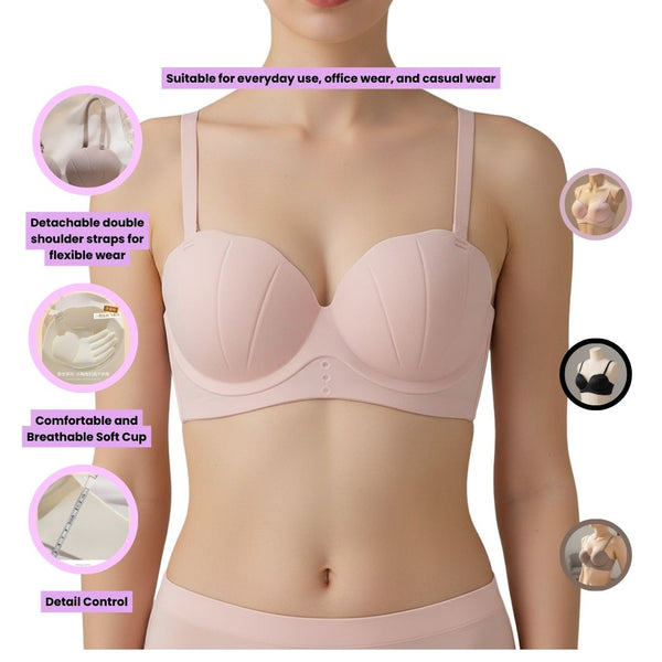 Women’s Push-Up Bra – Breathable One-Piece Nylon Bra with Detachable Straps (3/4 Cup)