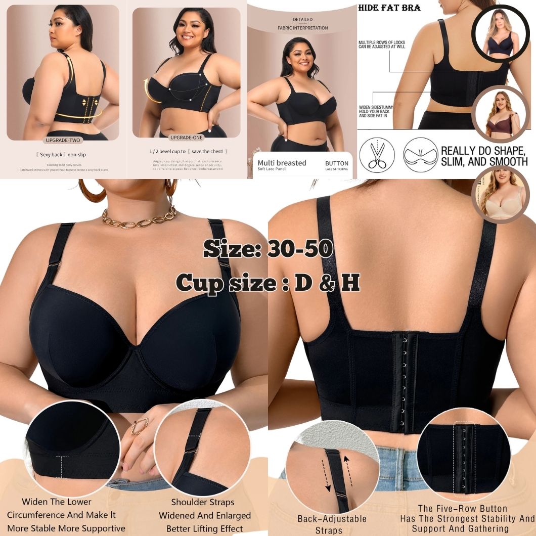 Women's Plus Size 3/4 Cup Deep V Push-Up Underwire Bra for Women | Seamless Gathered Lift Sports Back Support Bra | Anti-Sagging Large Size Bra