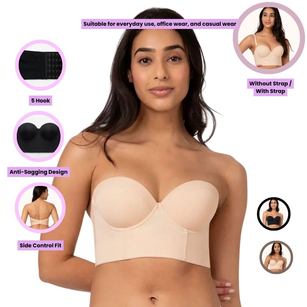 Plus Size Strapless Backless Bra for Women – Seamless Low Back Convertible Bra with Detachable Straps