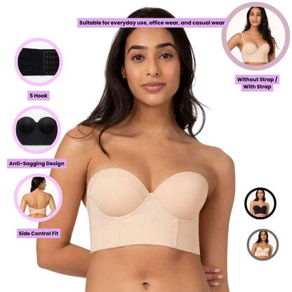 Plus Size Strapless Backless Bra for Women – Seamless Low Back Convertible Bra with Detachable Straps