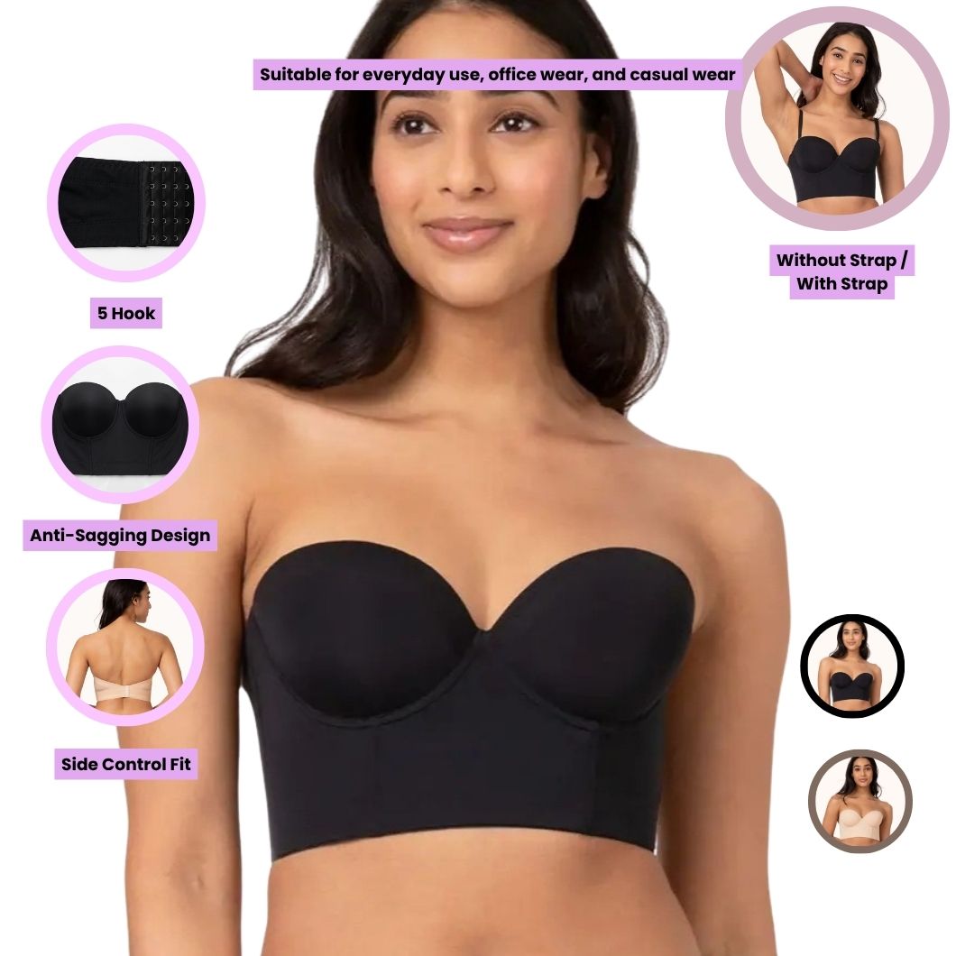 Plus Size Strapless Backless Bra for Women – Seamless Low Back Convertible Bra with Detachable Straps