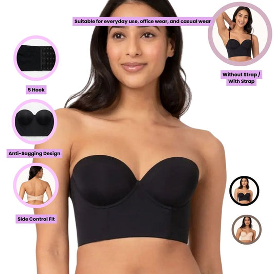 Plus Size Strapless Backless Bra for Women – Seamless Low Back Convertible Bra with Detachable Straps