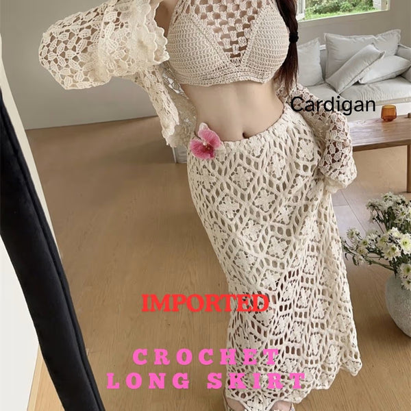 Crochet Long Skirt for Women – Hollow Knit Lace High Waist Maxi Skirt