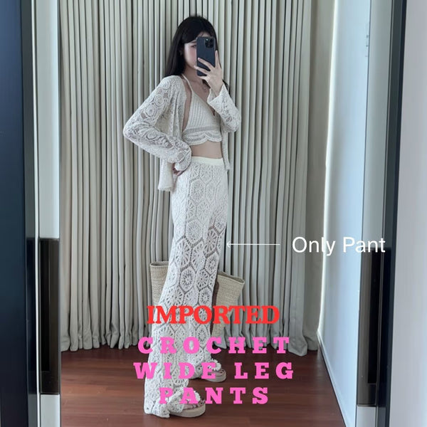 Crochet Wide Leg Pants for Women – Hollow Knit High Waist Lace Pants