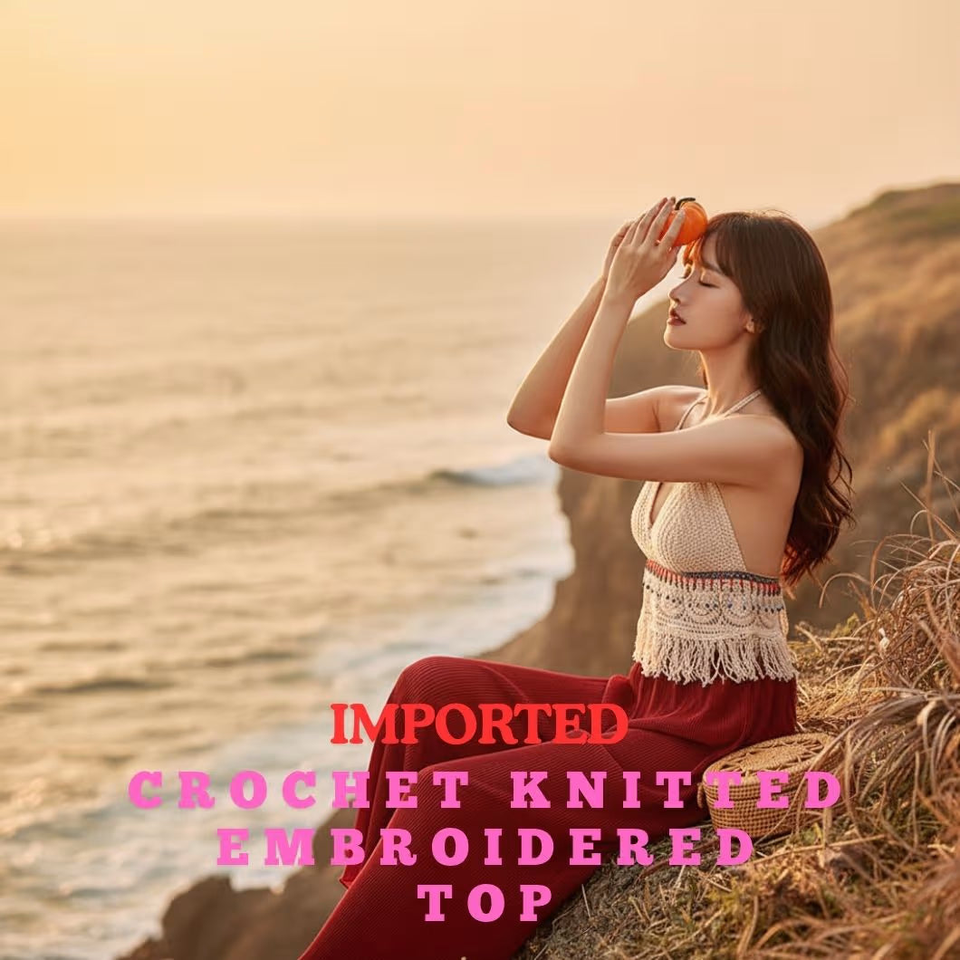 Ethnic Knit Halter Crop Top for Women – Slim Fit Ultra-Short Elegant Sling Top Apricot Color