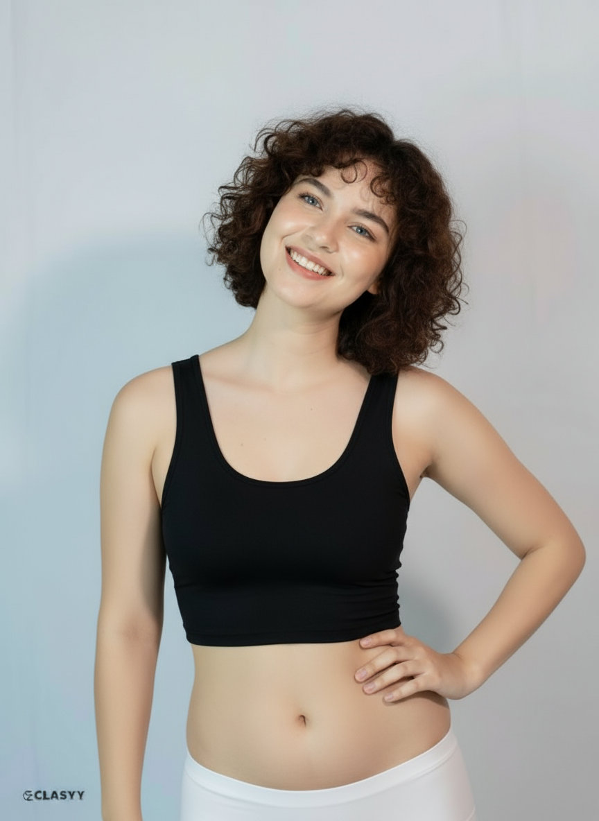 Girls Crop Tank Top With Chest Pad