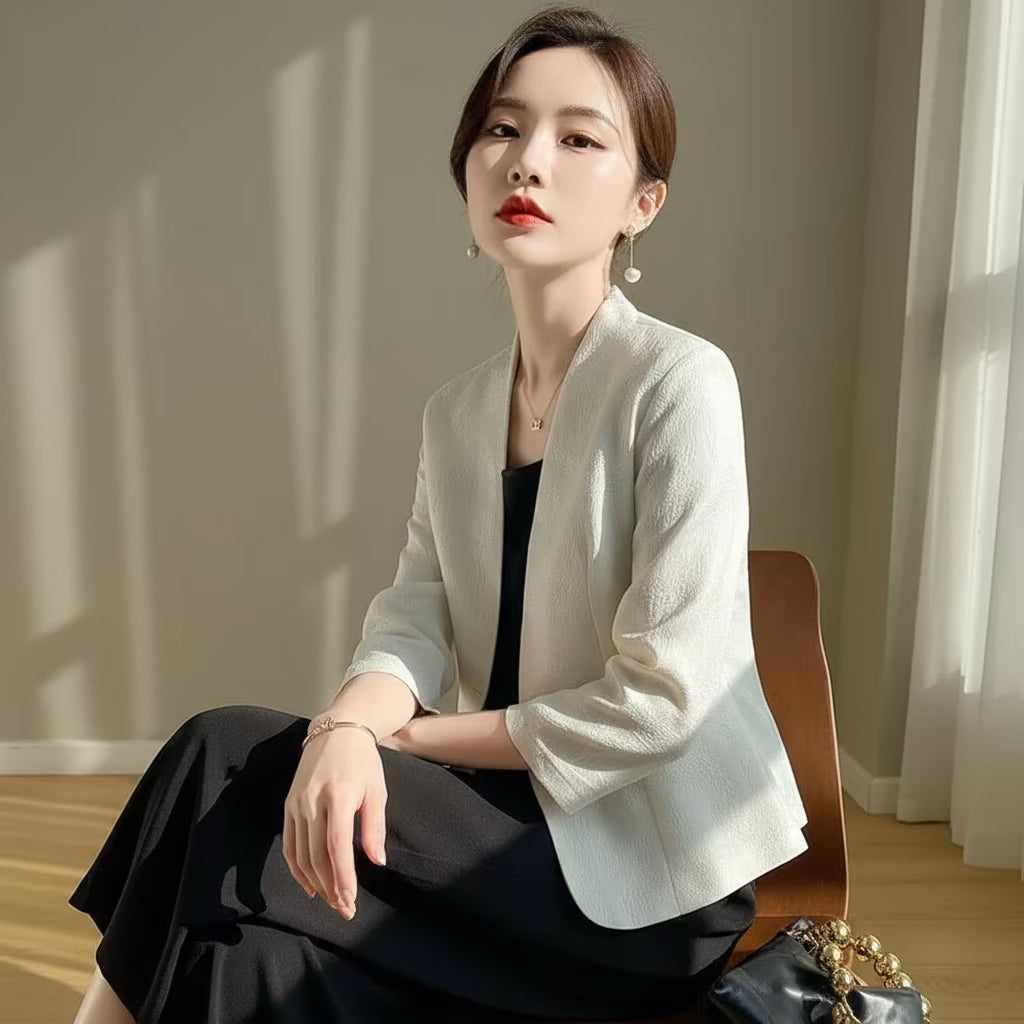 Winter Jacket for Girls – Elegant Jacquard Nine-Quarter Sleeve Coat | Clasyy