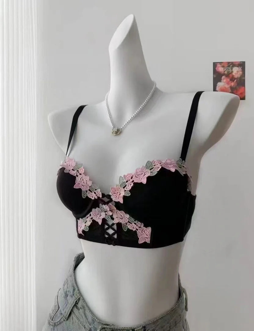 Sweet Lace Push-Up Bra Set for Women – Soft Underwire Support Bra & Panty Set with Detachable Straps