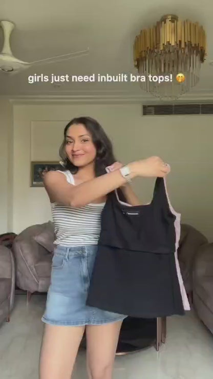 Ribbed Square Neck Camisole with Built-in Bra Pads Cotton Fabric– Plus Size Wide-Strap Vest for Women