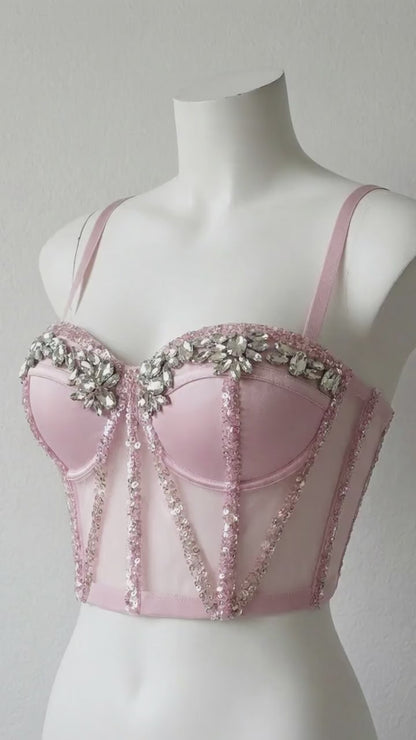 Rhinestone Sequined Camisole Top for Women – Sparkly Slim Fit Crop Bra Style Party Wear