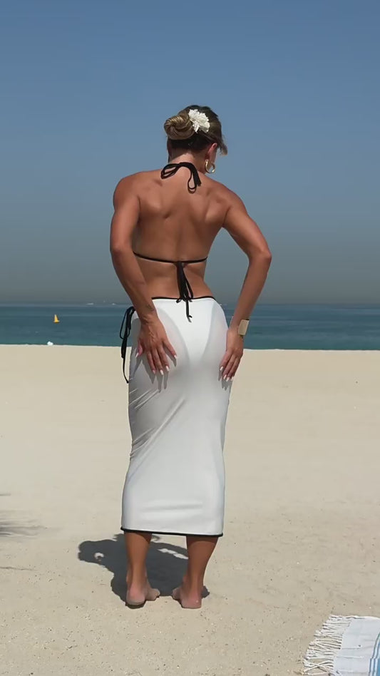 Women’s 3-Piece Swimsuit Set – Solid Color Bikini with Long Skirt, Beach Vacation Swimwear
