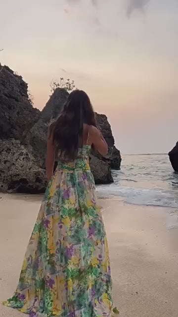Women's Floral Cutout One-Piece Swimsuit Set with Umbrella Skirt – Resort Style Beachwear