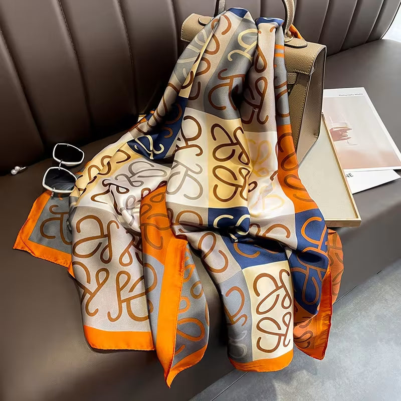 New Long Silk Scarf for Women – Floral Square