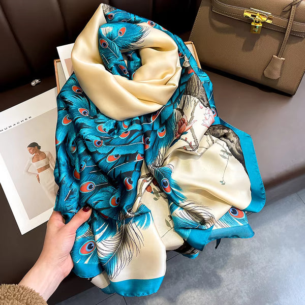 New Long Scarf for Women- Peacock feathers